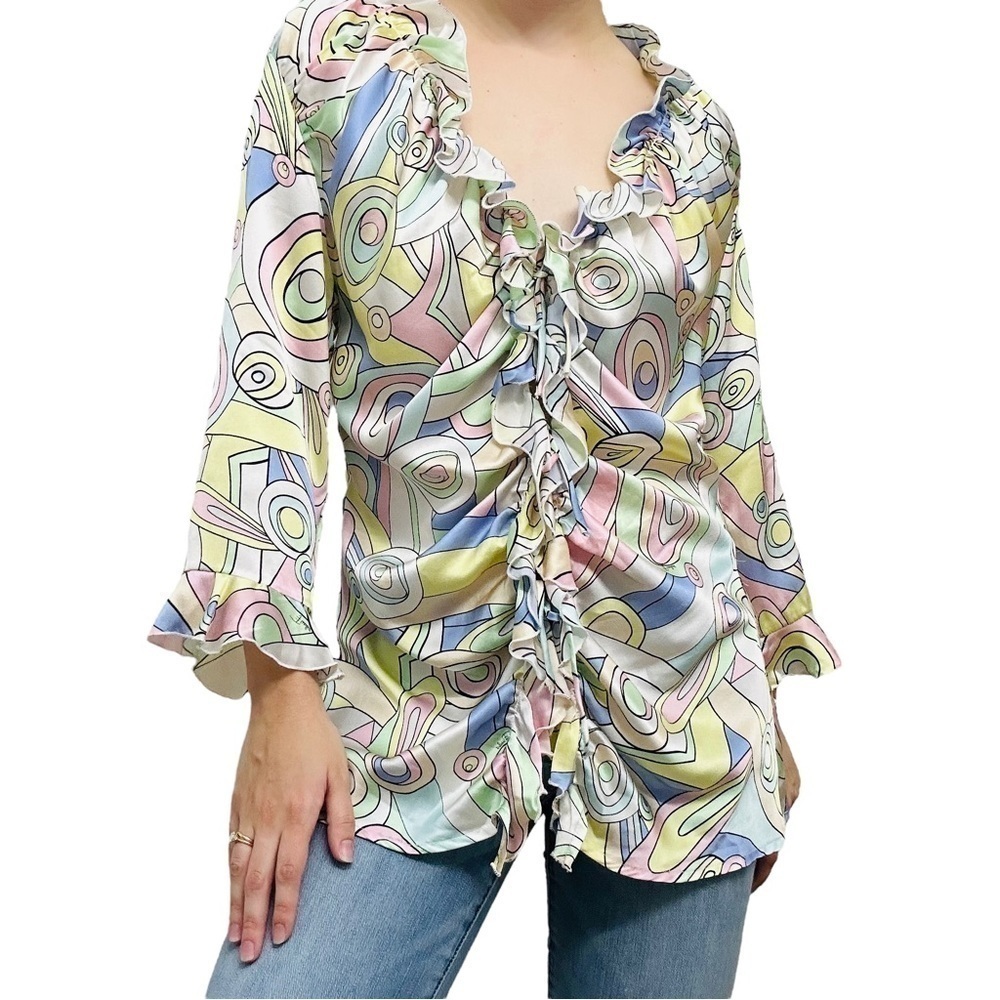 Caryna Nina Blouse Haute Couture Designer Pastel Abstract Ruffle Dainty Kawaii